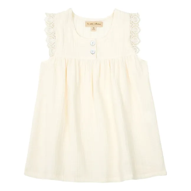 Organic Cotton Gauze Lace Dress | Ecru
