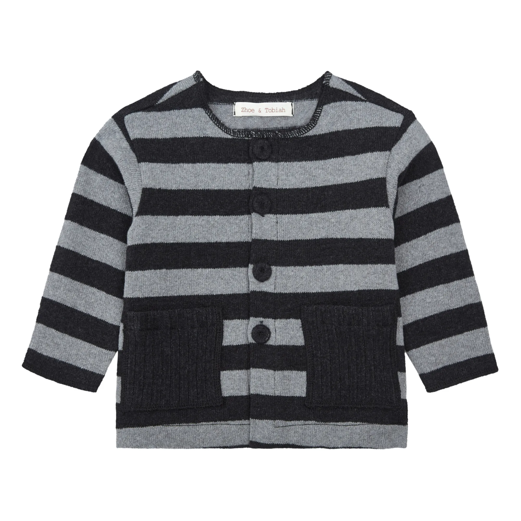 Zhoe & Tobiah Grey Striped Knit Cardigan With Pockets
