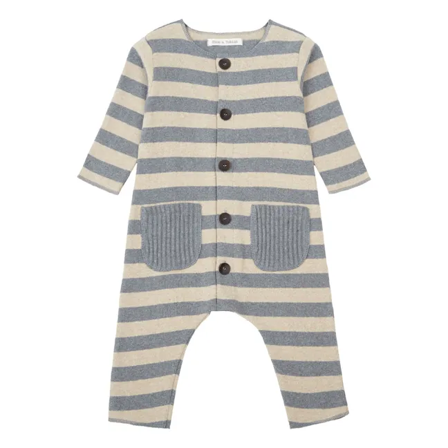 Striped Knitted Jumpsuit with Pockets | Beige