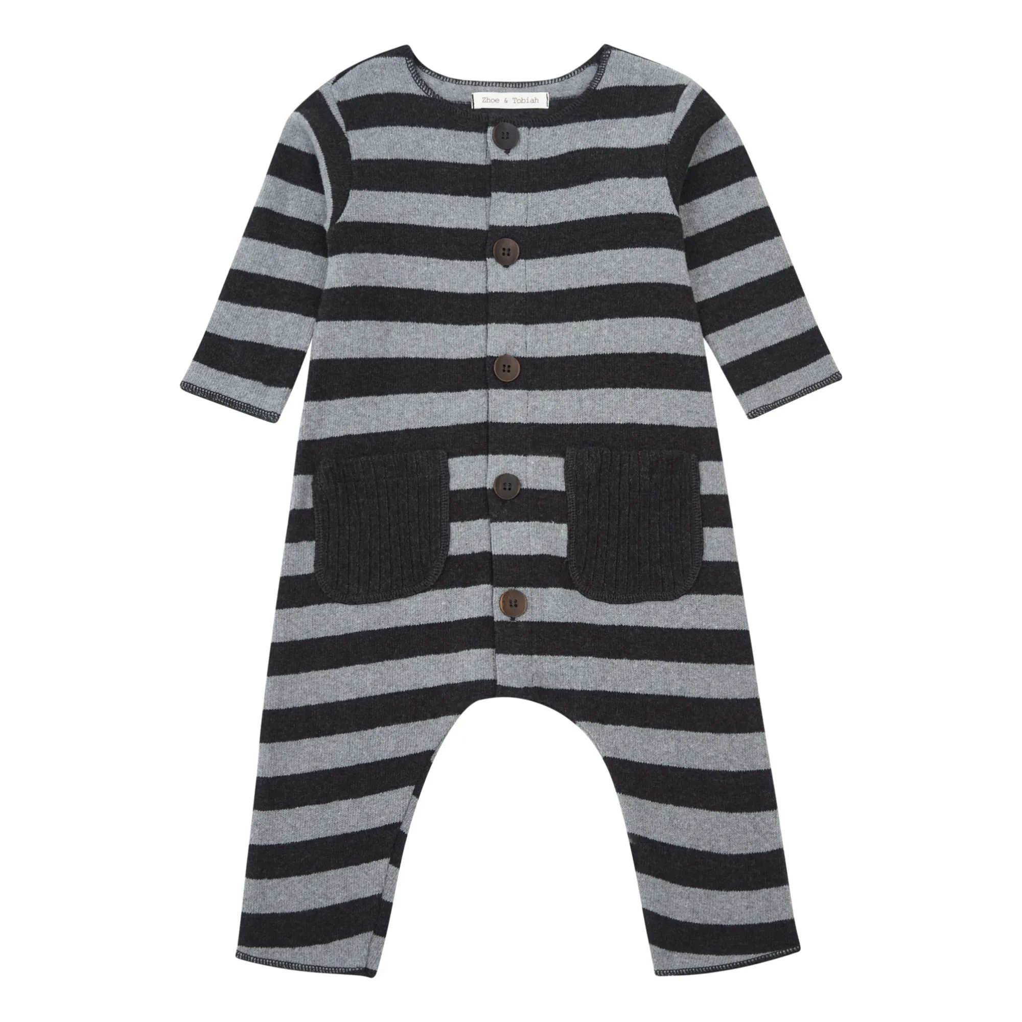 Zhoe & Tobiah Grey Striped Knitted Jumpsuit With Pockets