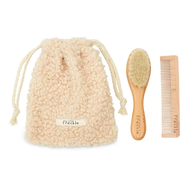 Hairbrush + Comb + Sherpa Pouch set | Beige- Product image n°0