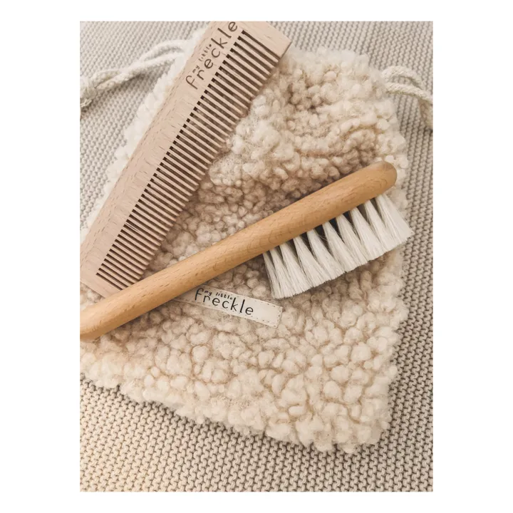 Hairbrush + Comb + Sherpa Pouch set | Beige- Product image n°1