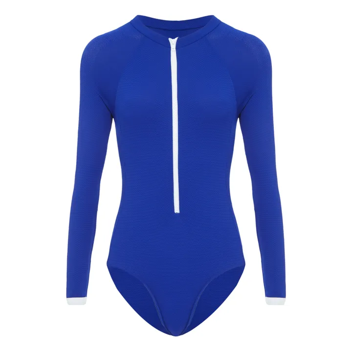 Plain Anti-UV Recycled Material Waffle Swimsuit - Women's Collection | Blue- Product image n°0