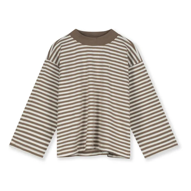 Organic Cotton Striped T-shirt | Taupe brown
