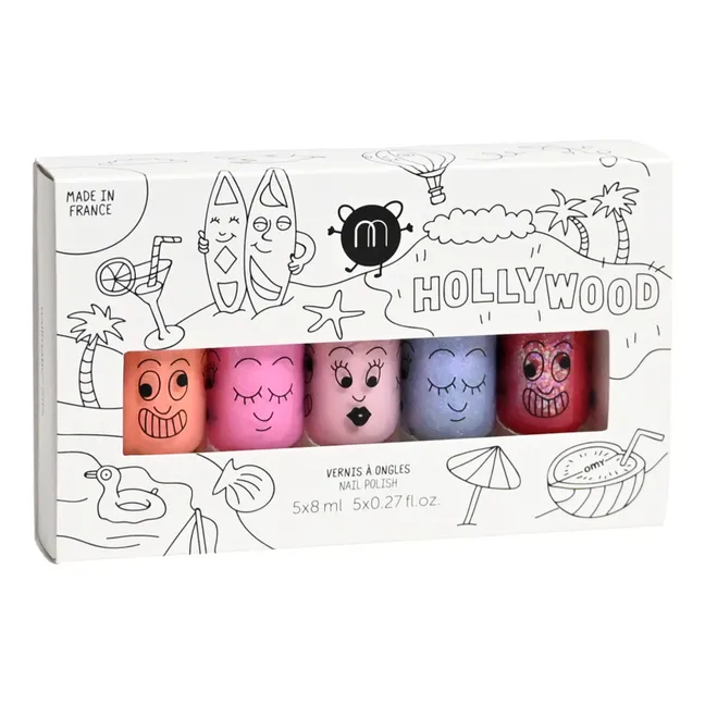 Set of 5 Hollywood water-based nail polishes - Gaston, Super, Polly, Bella and Kitty  