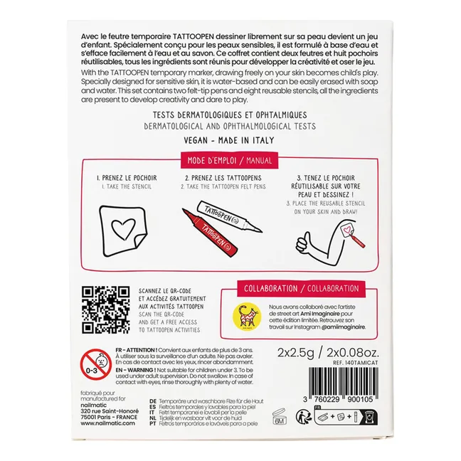 Duo-Set Tattoopen & wiederverwendbare Schablone Cat x AMI IMAGINAIRE