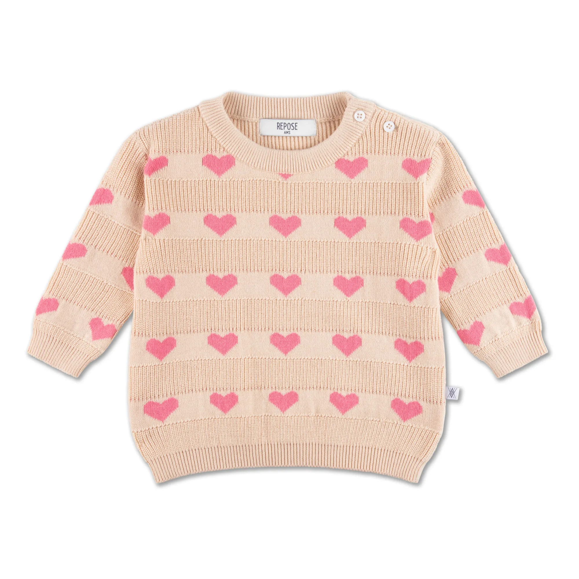 Repose Ams Beige Organic Cotton Hearts Jumper