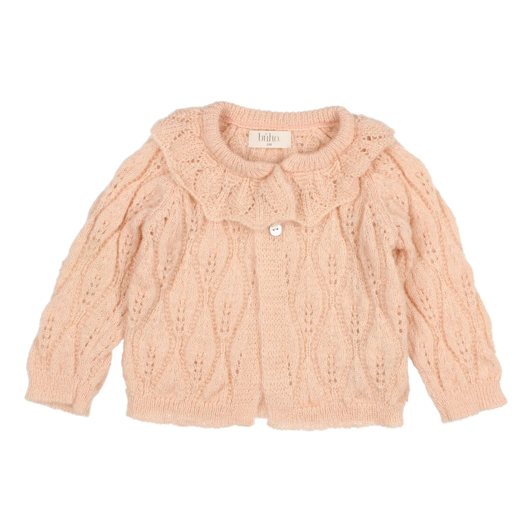Búho Pink Boho Openwork Cardigan With Ruffled Collar
