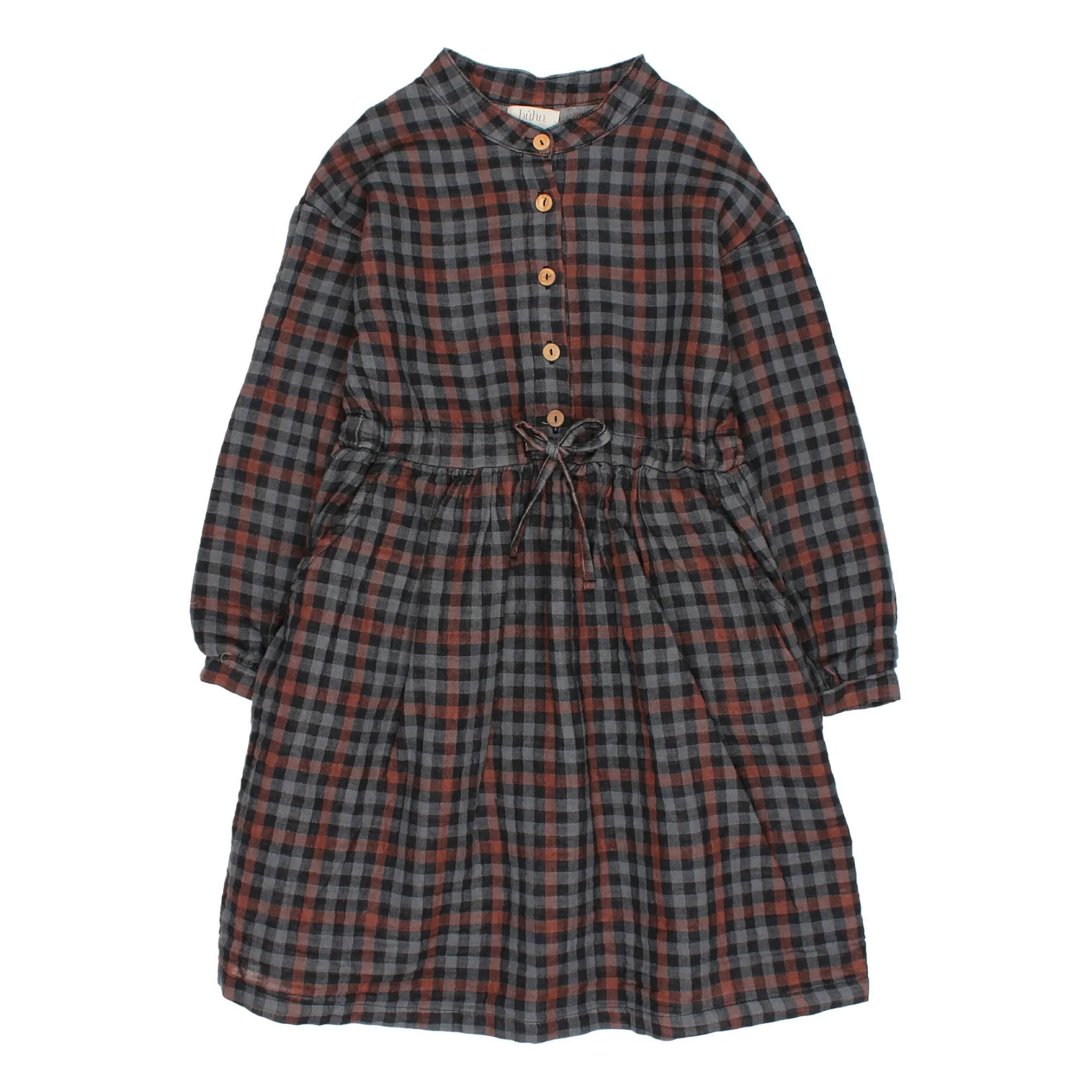 Búho Charcoal Grey Country Cotton Gauze Checked Dress
