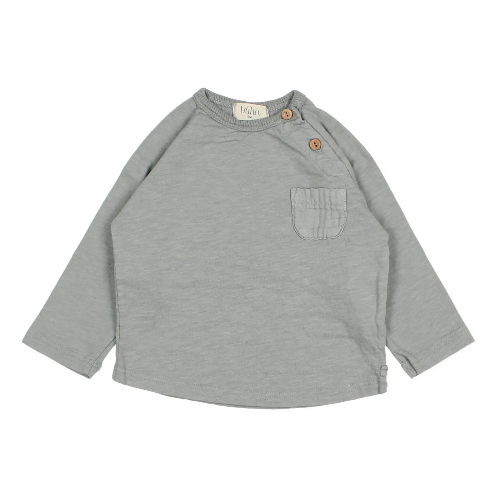 Búho - T-shirt manches longues bébé - Coton Biologique - Bleu Gris - 6 mois