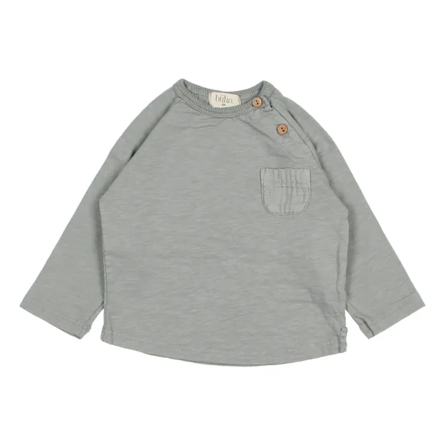 T-Shirt Coton Bio Flammé Poche Bébé | Bleu gris