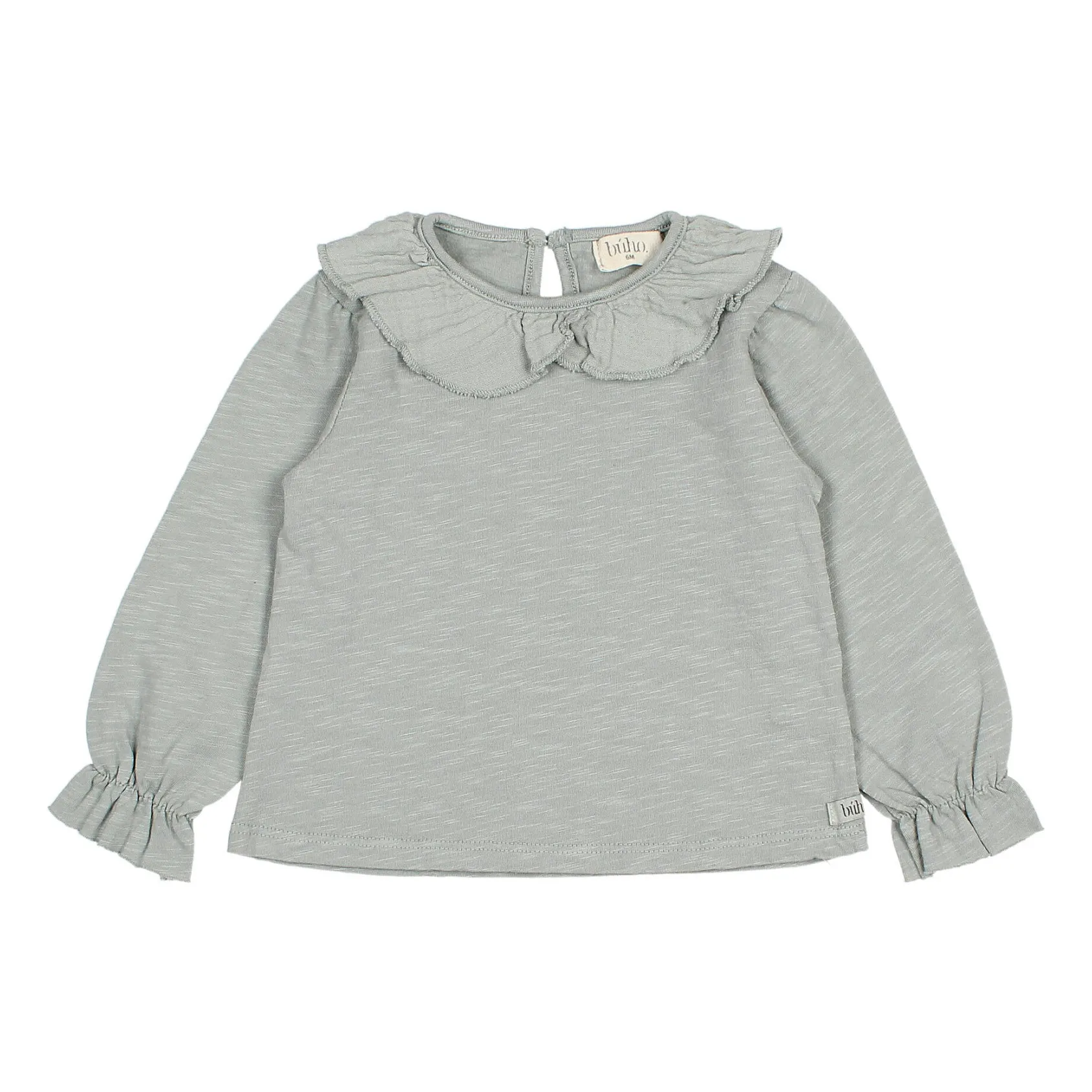 Búho Grey Blue Flamed Organic Cotton Ruffle Neck T-Shirt