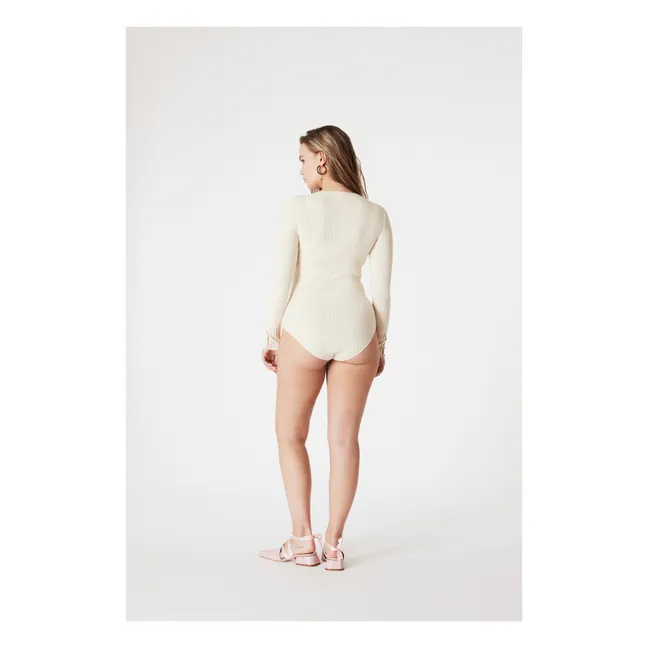 Claudia Organic Cotton Ribbed Bodysuit | Ecru