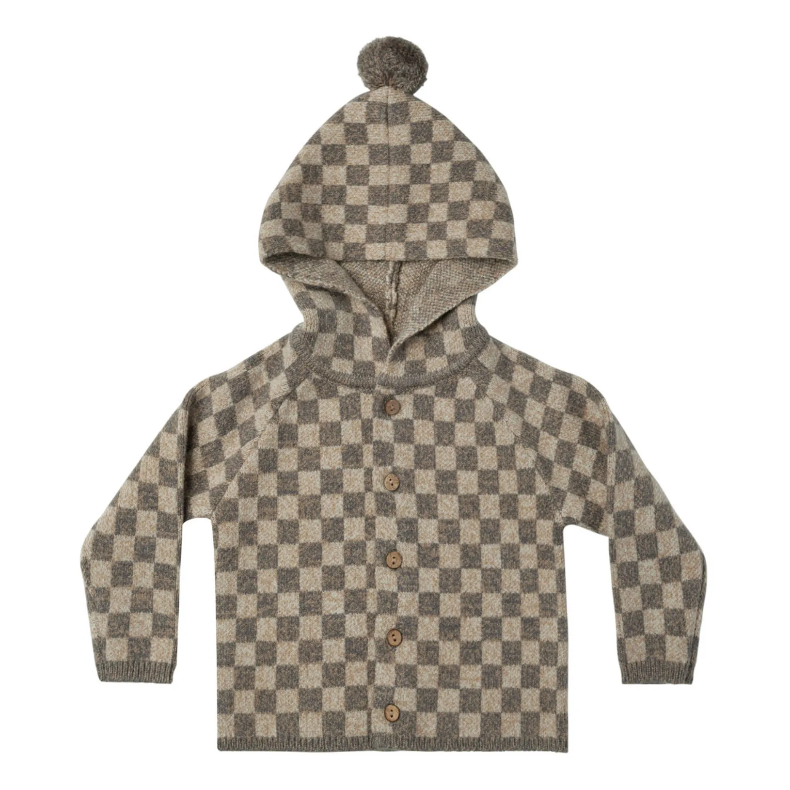 Rylee + Cru Grey Pompon Carreaux Hooded Cardigan