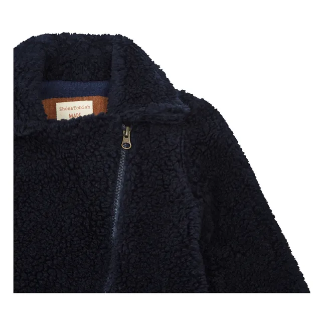 Faux Fur Zip-Up Coat | Navy blue