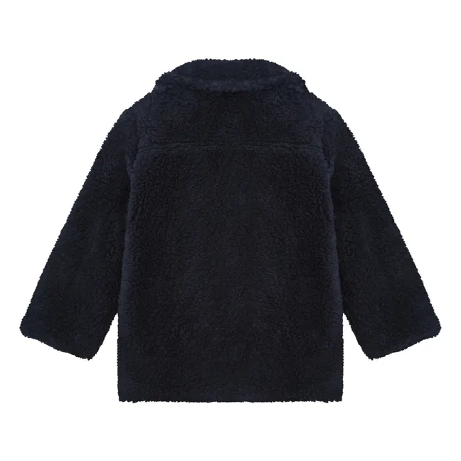 Faux Fur Zip-Up Coat | Navy blue