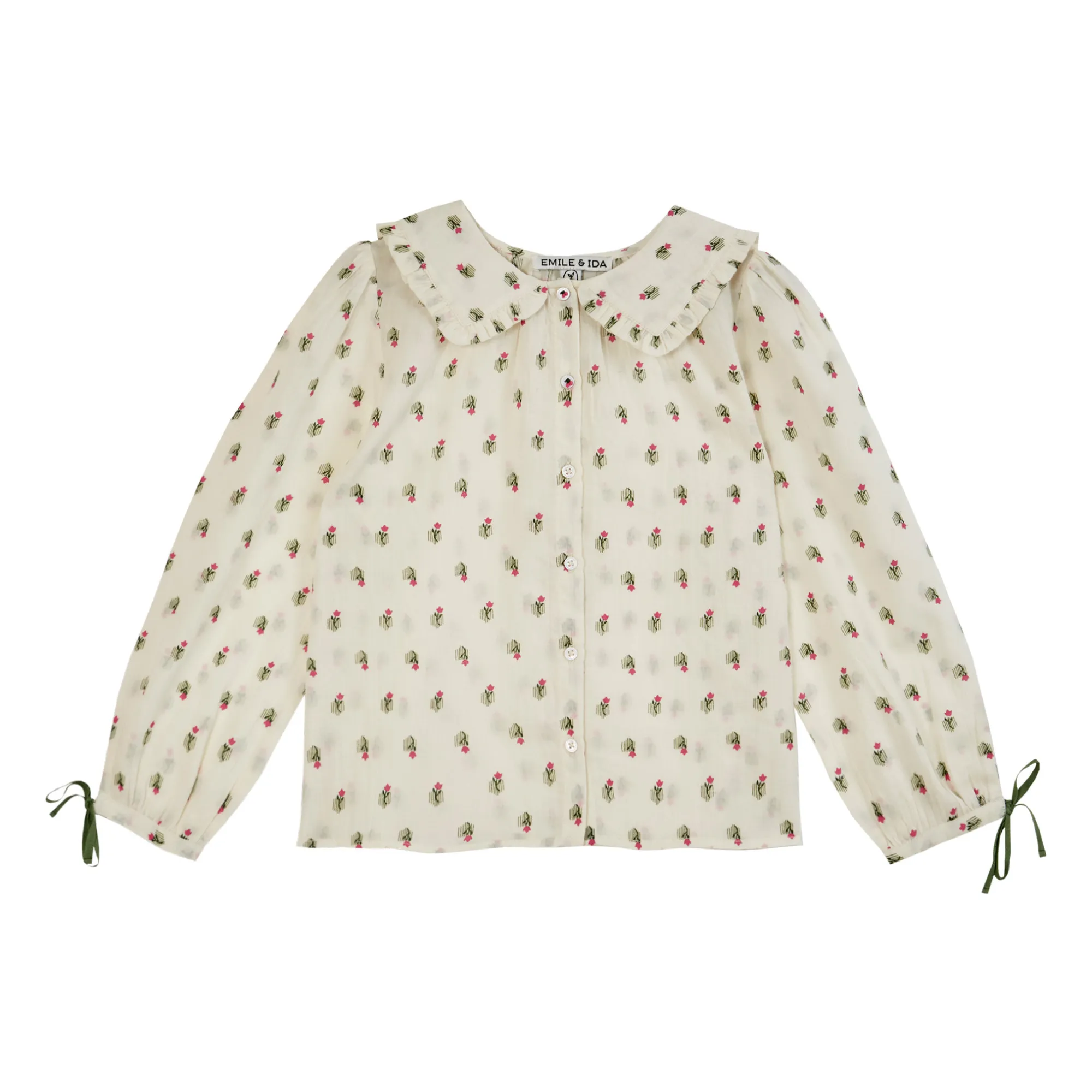 Emile Et Ida Ecru Floral Frill Collar Blouse