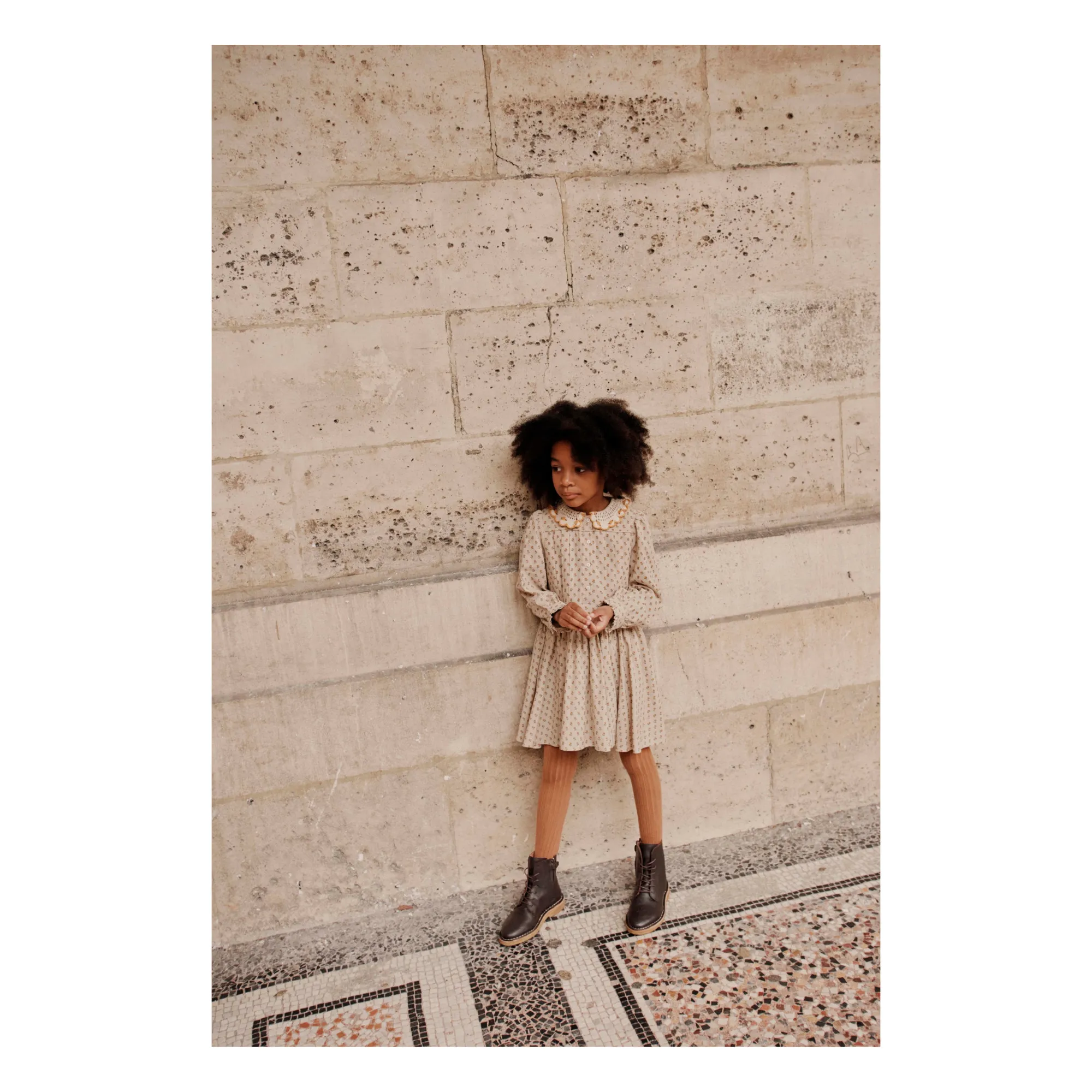 emile et ida crochet collar dress Emile et Ida - Hand Embroidered Floral Crochet Collar Dress - Beige