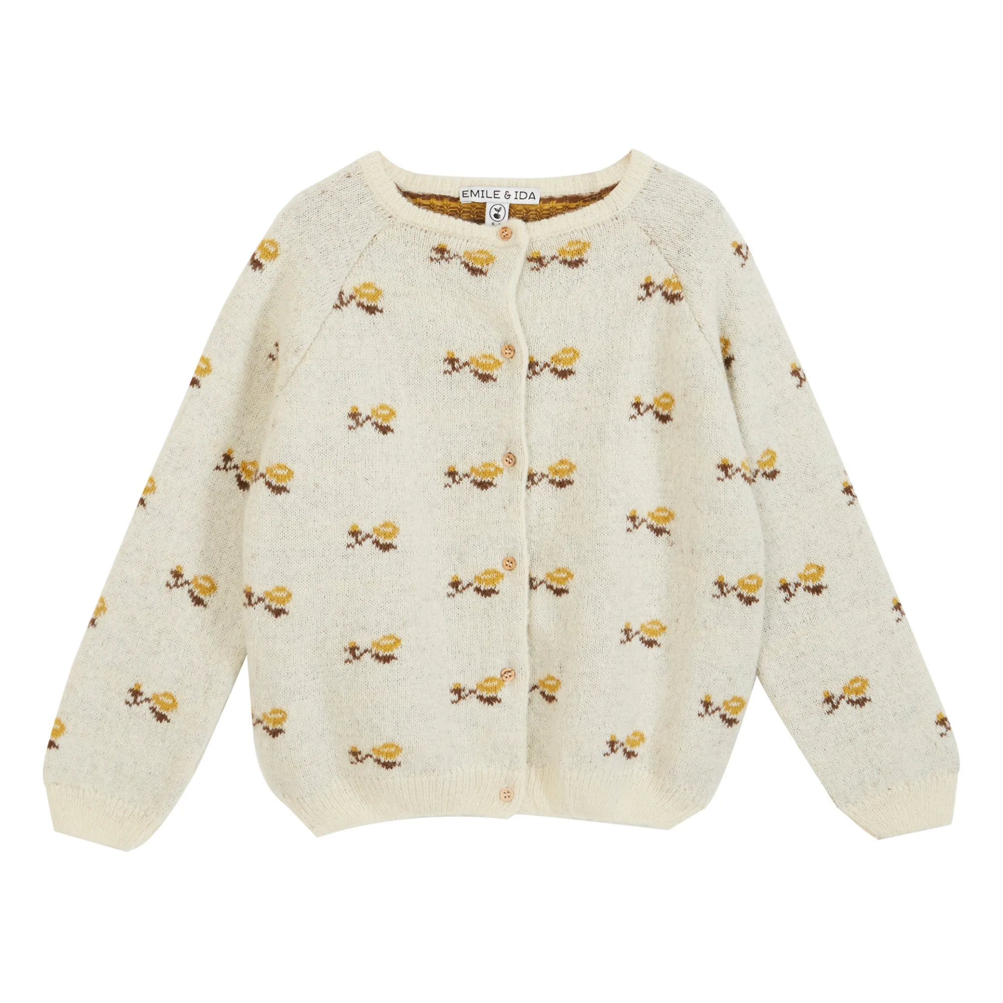 Emile Et Ida Ecru Floral Jacquard Cardigan
