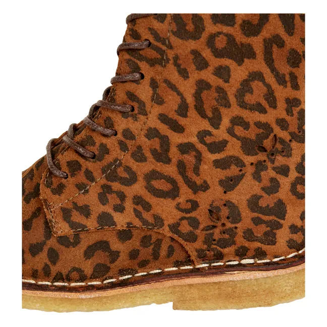 Emi Leopard Print Leather Lace-Up Boots | Caramel