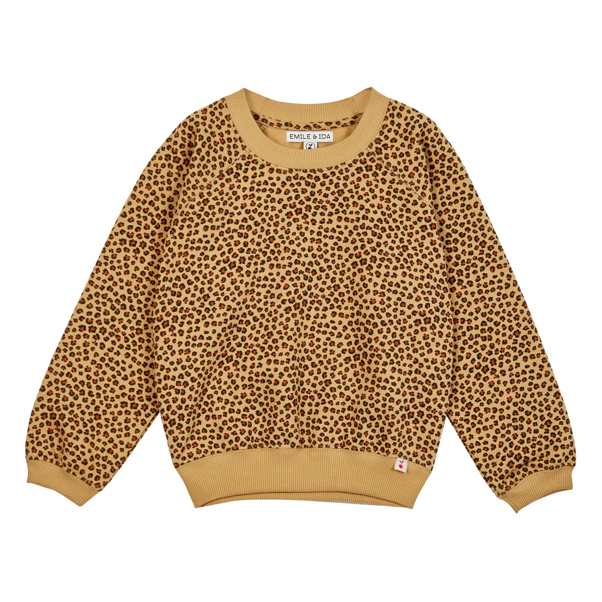 Emile Et Ida Camel Leopard Print Organic Cotton Sweatshirt
