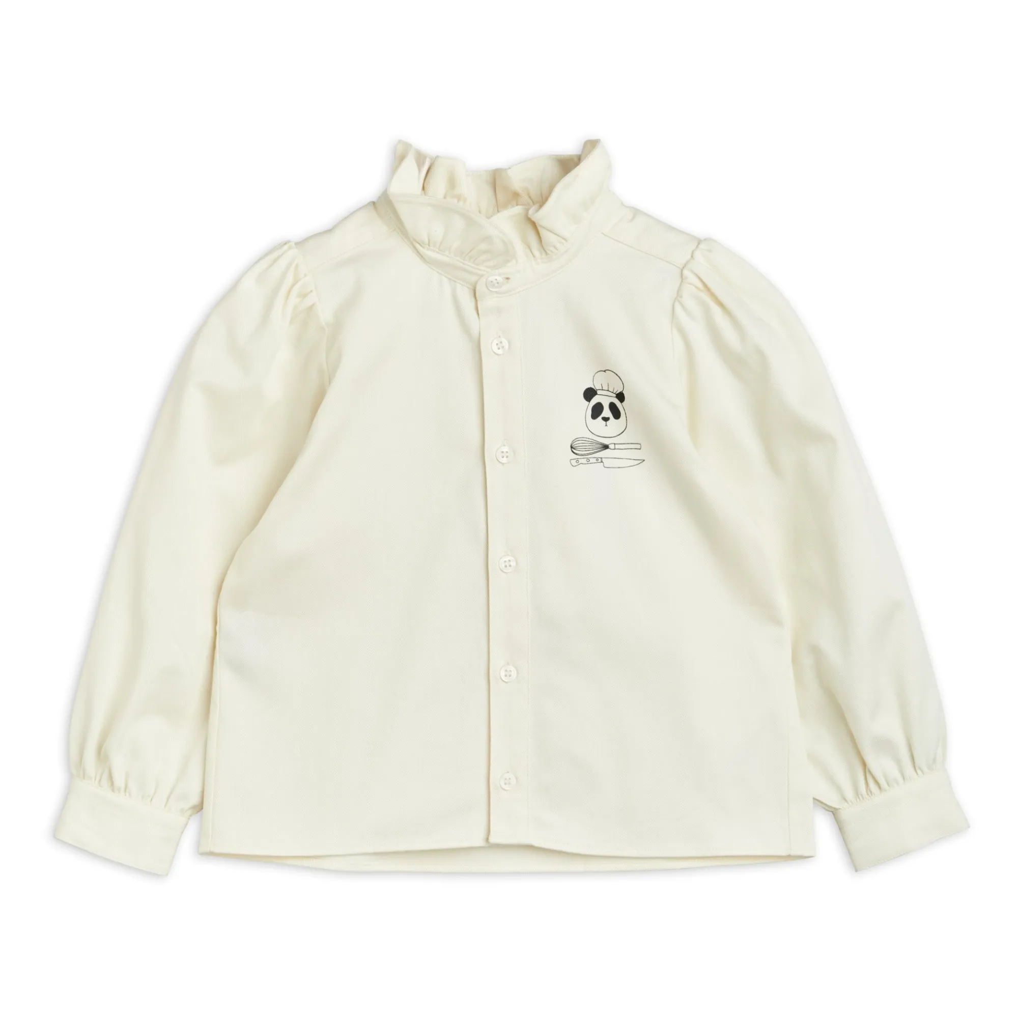 Mini Rodini Ecru Organic Cotton Blouse Chef Panda