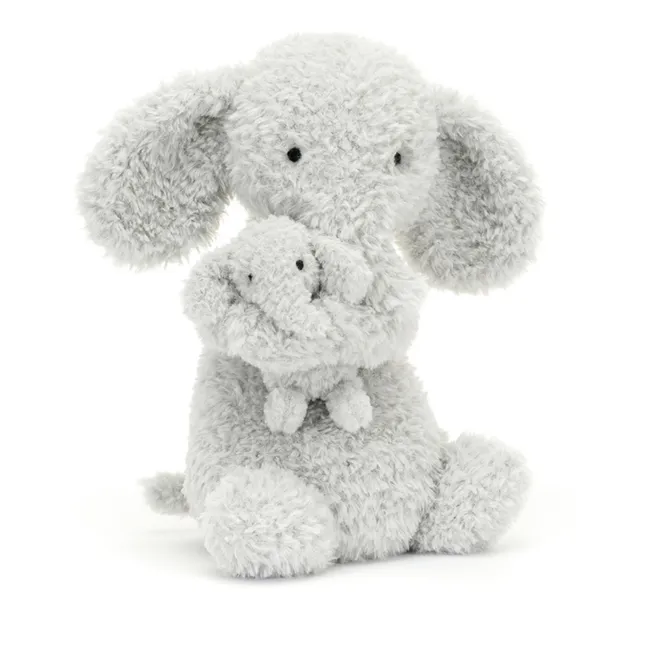 Peluche de elefante con bebé | Gris