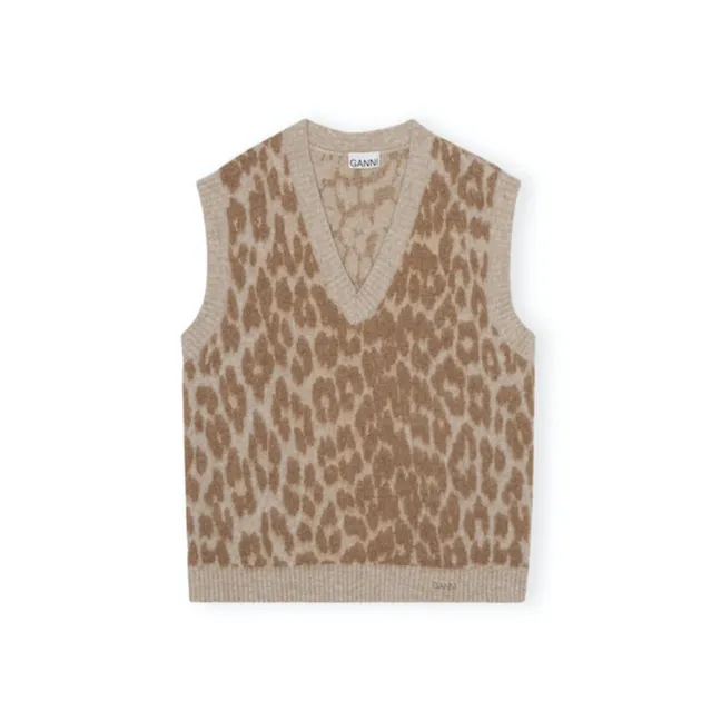 Ärmelloser Pullover Oversize Leopard Alpaka | Kamelbraun