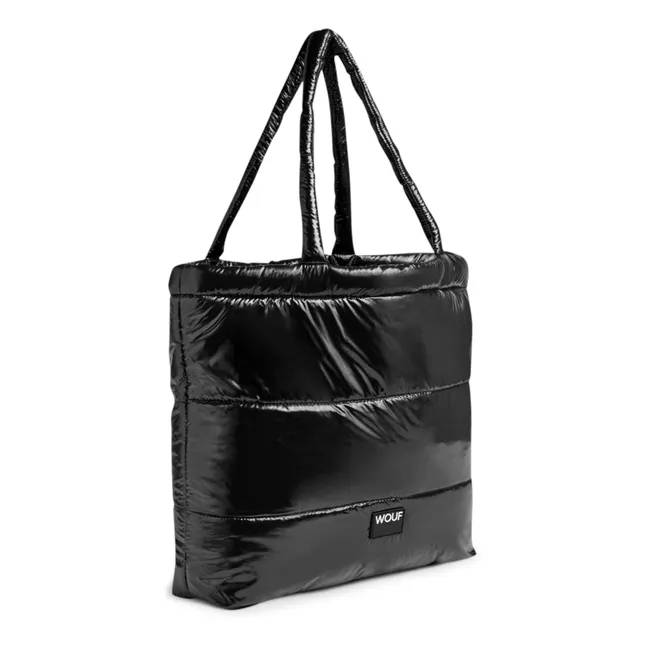 Glossy quilted tote bag | Black
