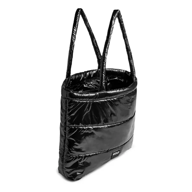 Glossy quilted tote bag | Black