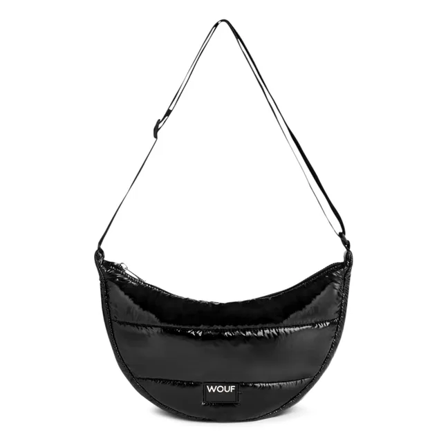 Glossy quilted crossbody bag | Black