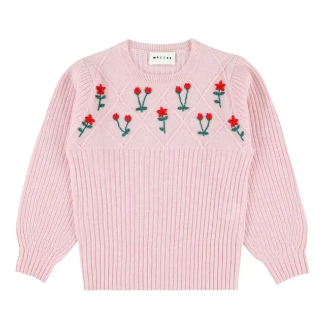 Maglione in lana ricamato a fiori Tikka | Rosa chiaro
