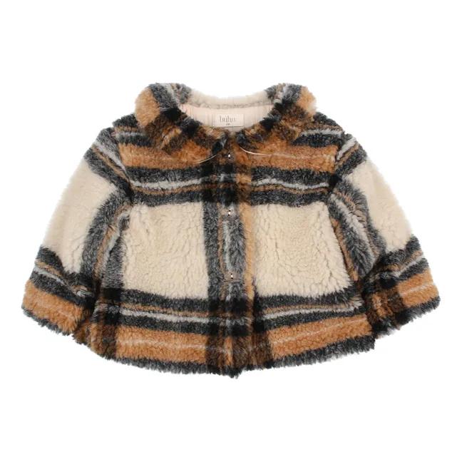 Baby Fur Coat in Checked Pattern | Ecru