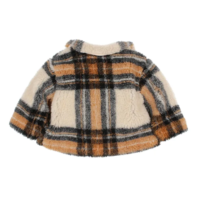 Baby Fur Coat in Checked Pattern | Ecru