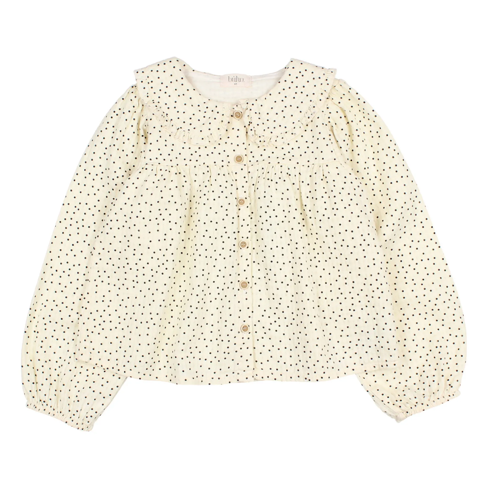 Búho Ecru Organic Cotton Gauze Polka Dot Buttoned Blouse