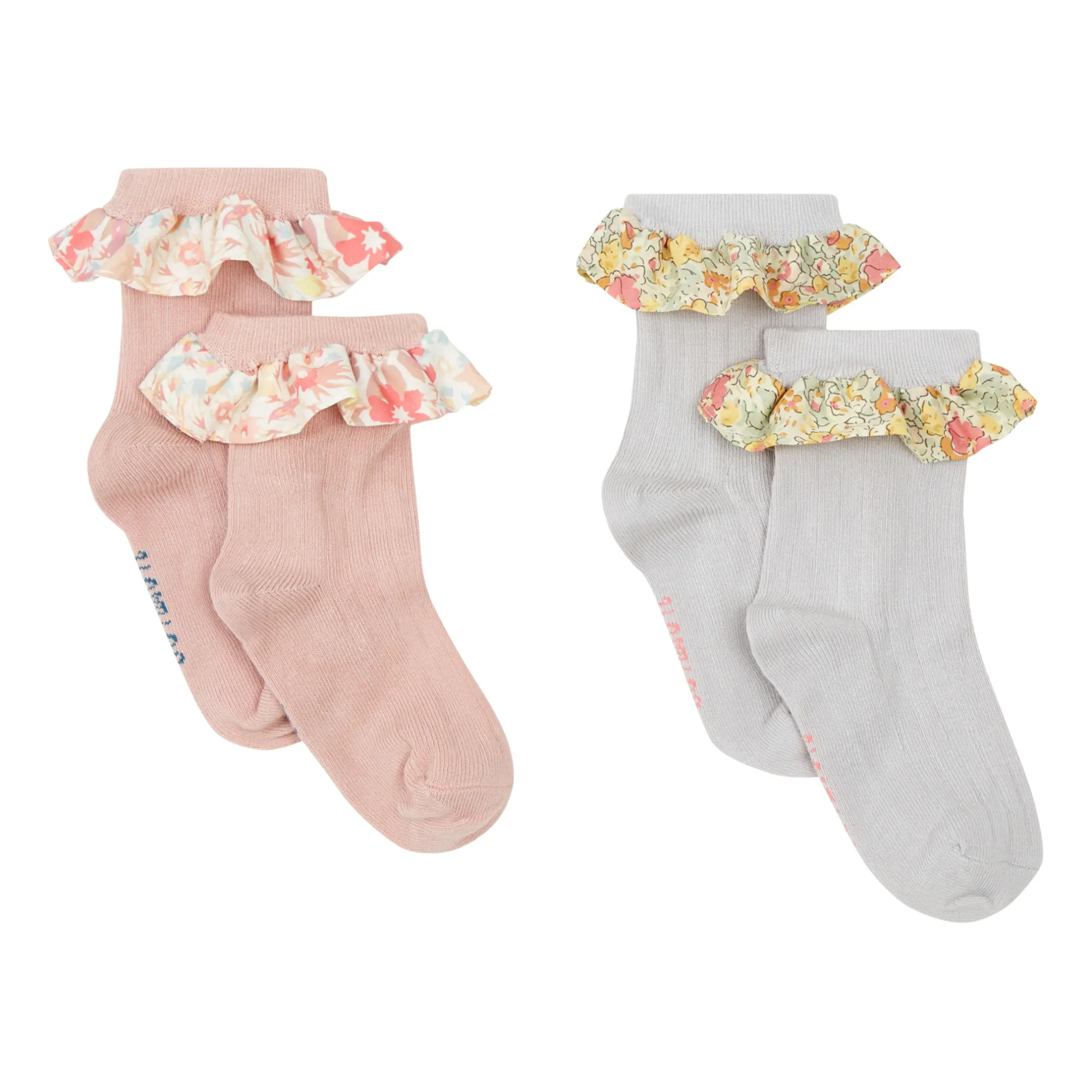 Bonton Pale Pink Liberty Print Socks - Set Of 2