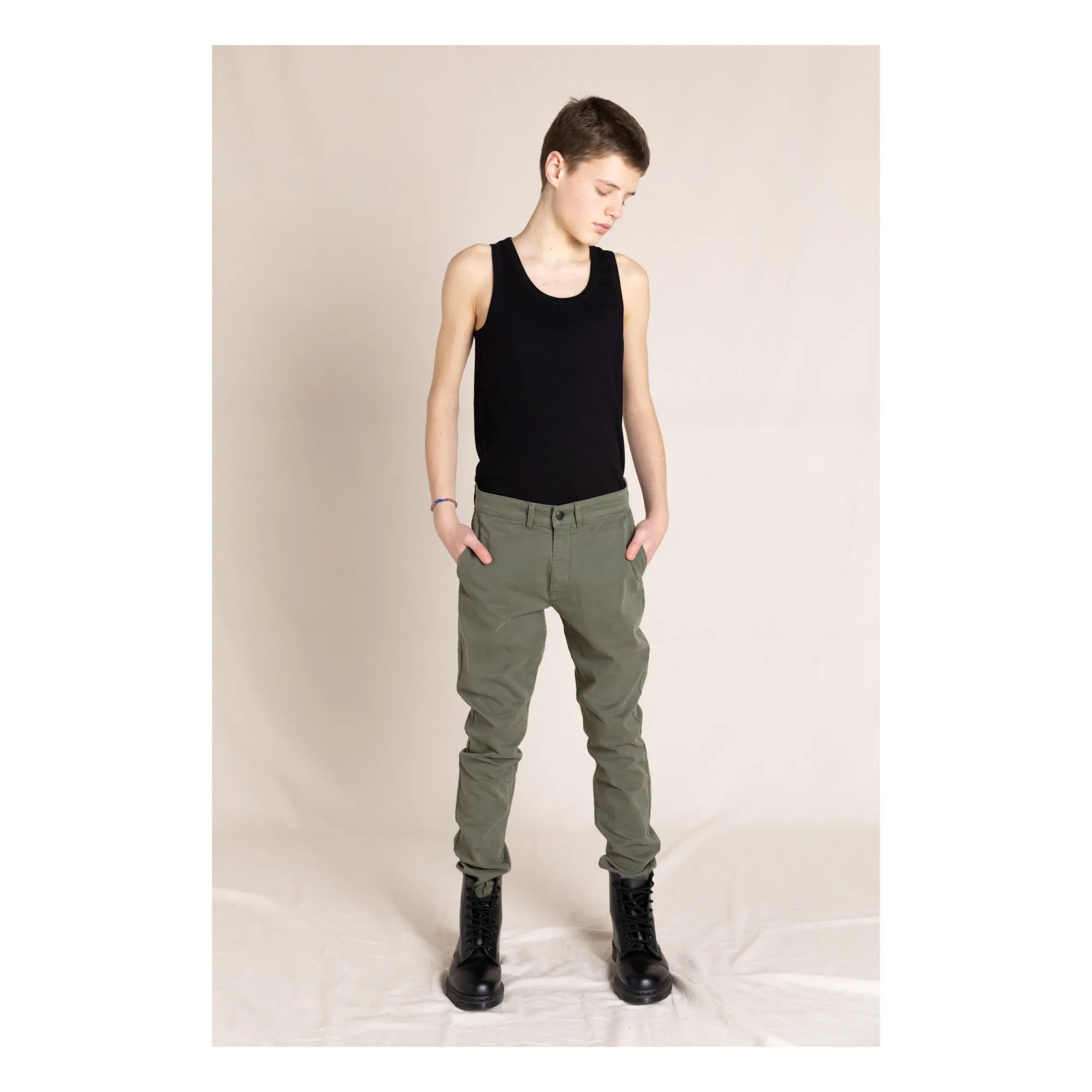 Finger In The Nose Khaki Skater Elastic Waist Chino Trousers