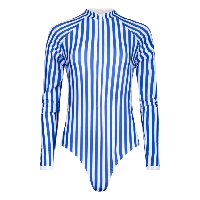 Anti-UV Recycled Material Striped Swimsuit - Women's Collection | Blue