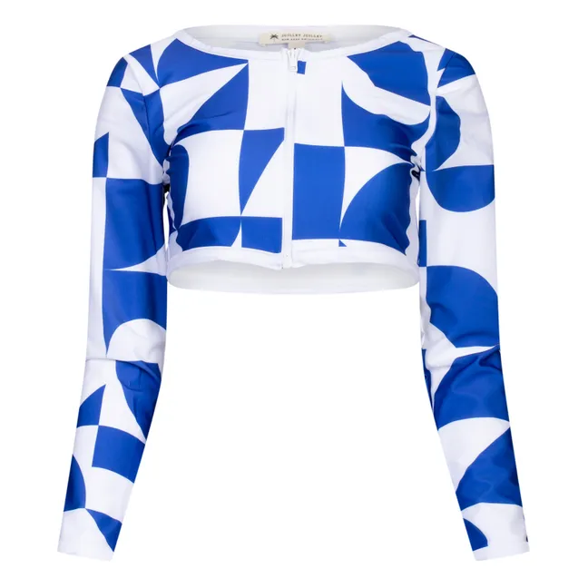 Crop Top Anti-UV Matière Recyclée Géométrique - Collection Femme | Bleu