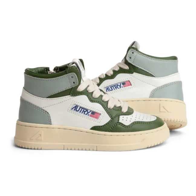 Two-Tone Kids Medalist Mid Leather Sneakers | Green