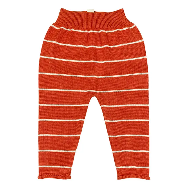Milky Striped Organic Cotton Knitted Trousers | Red