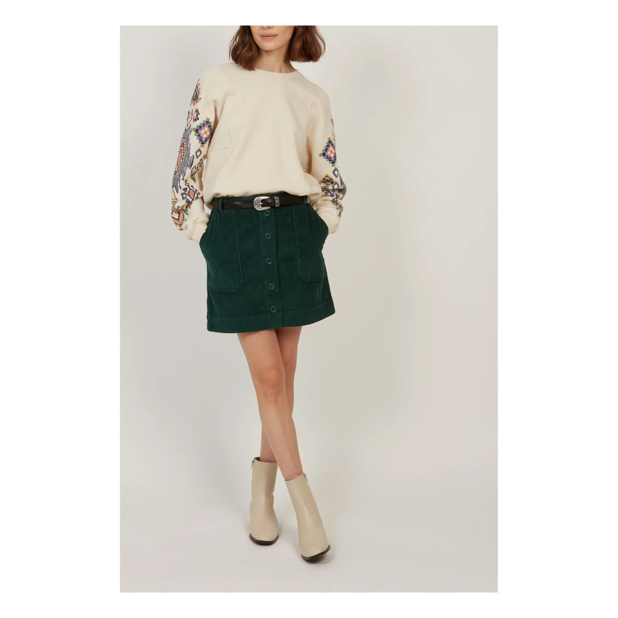 Hartford Chrome Green Corduroy Jog Skirt