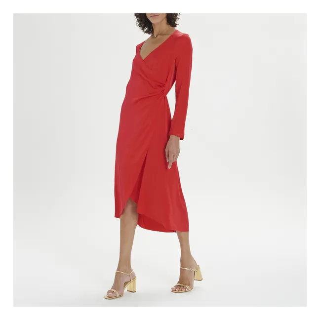 Robe Stretch Satin de Soie | Rouge