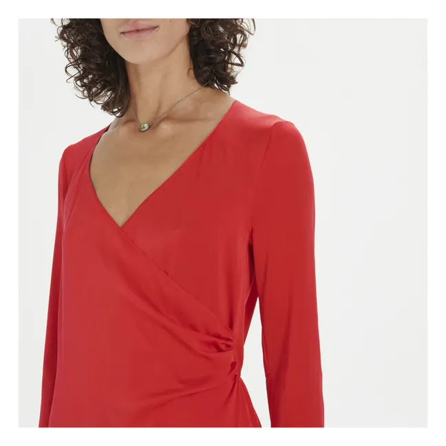 Robe Stretch Satin de Soie | Rouge