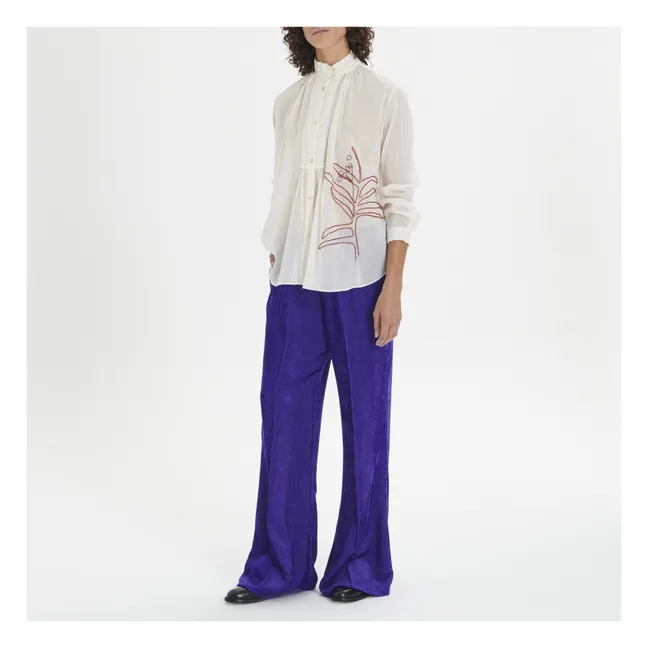 Bohemian cotton and silk voile embroidered blouse | White