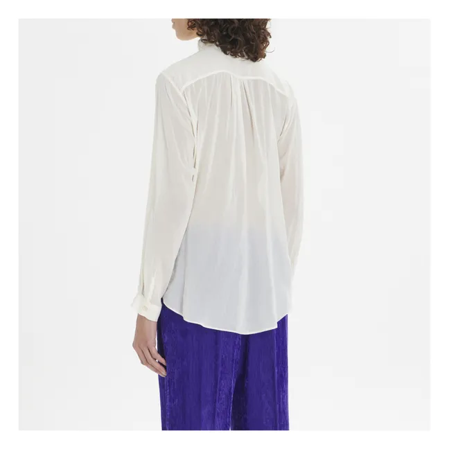 Bohemian cotton and silk voile embroidered blouse | White