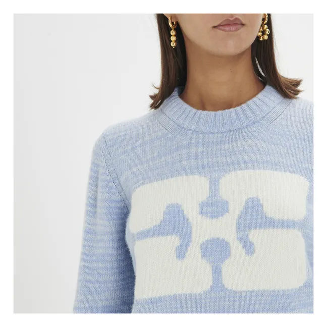 Butterfly Recycled Wool Graphic Sweater | Ice Blue
