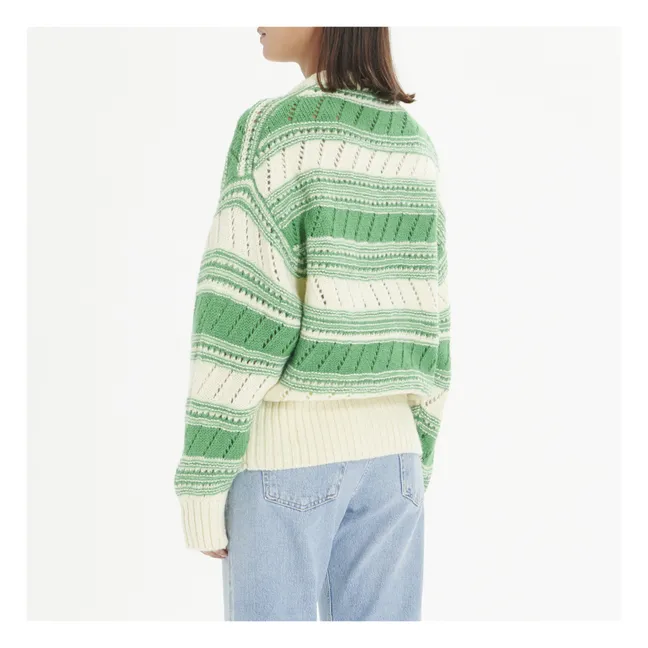 Cárdigan de lana orgánica a rayas | Verde