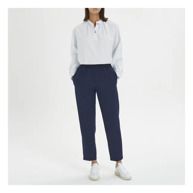 Elasticated Wool Pants | Navy blue