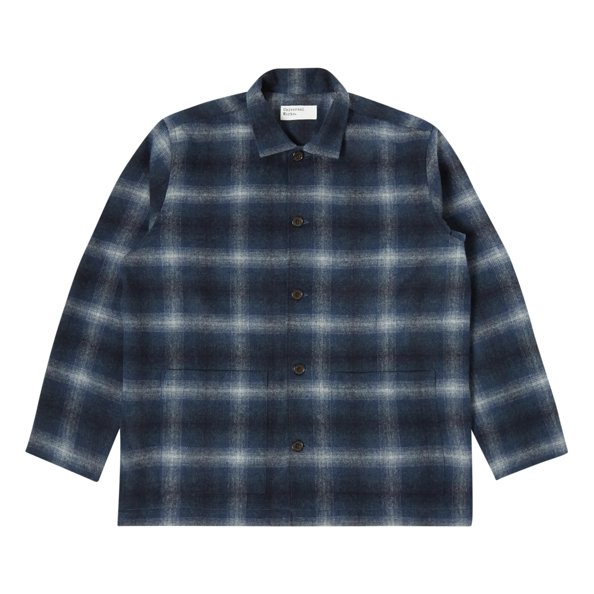 Universal Works Navy Blue Easy Carreaux Recycled Wool Overshirt